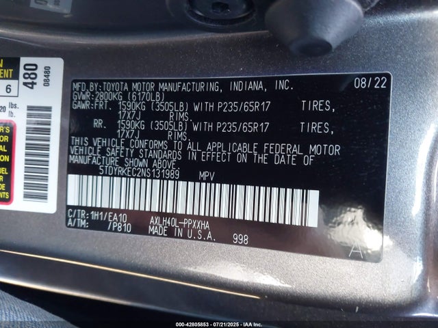 5TDYRKEC2NS131989 Toyota a25a-fxs, 5nm