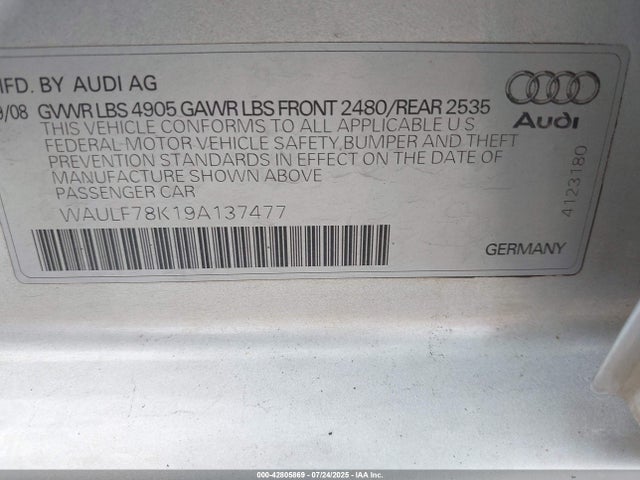 2009 AUDI A4 WAULF78K19A137477 Photo 8