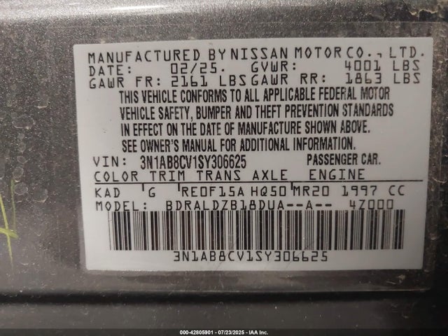 3N1AB8CV1SY306625 Nissan 2025