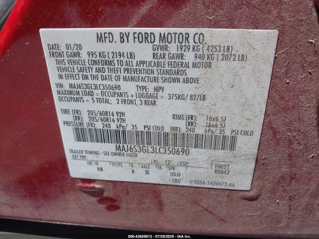 Ford Ecosport 2020 MAJ6S3GL3LC350690 Image 9