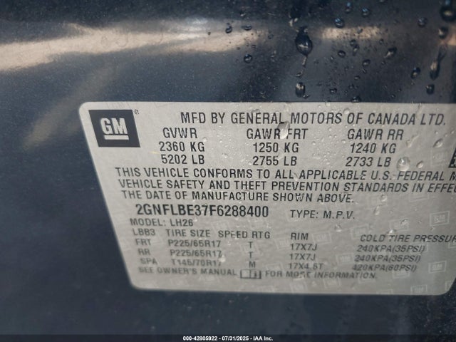 Chevrolet lfx - sidi, vvt, e85 max, alum 2015 2GNFLBE37F6288400 Image 9