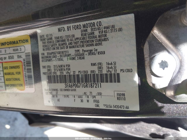 Ford 2016 2016 3FA6P0G71GR187211 Image 9