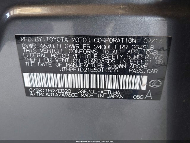 Lexus 4gr-fse 2014 JTHBF1D21E5014555 Image 9