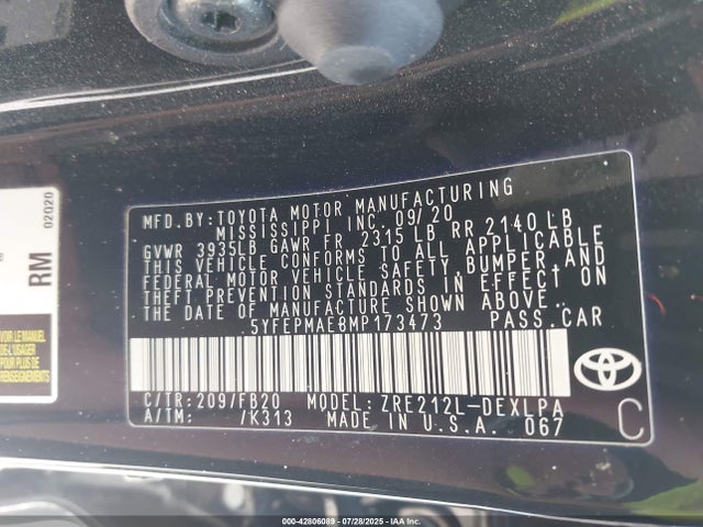 Toyota 2zr-fae 2021 5YFEPMAE8MP173473 Image 9