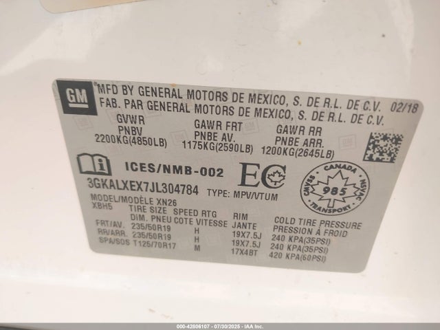 3GKALXEX7JL304784 GMC ltg - spark ignited direct injection, alum dohc, vvt, dcvcp turbo, e0-e100, alum
