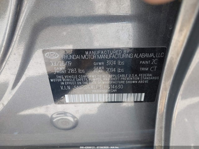 5NPD84LF3LH514630 Hyundai mpi nu