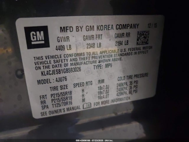 KL4CJESB1GB593026 Buick luv - vvt, alum gme e85 max