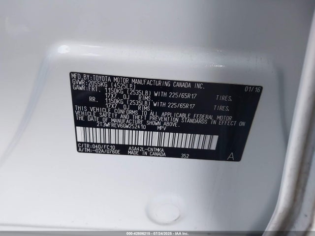 2T3WFREV6GW252410 Toyota 2ar-fe
