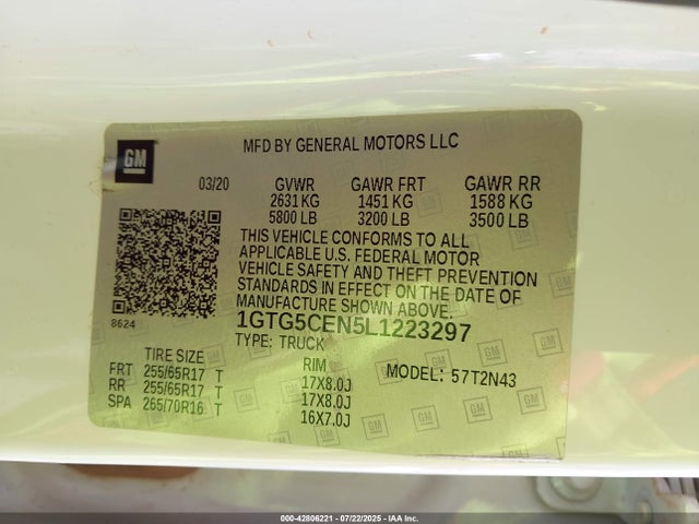 1GTG5CEN5L1223297 GMC lgz - direct injection, variable valve timing, alum, var2, gen 2
