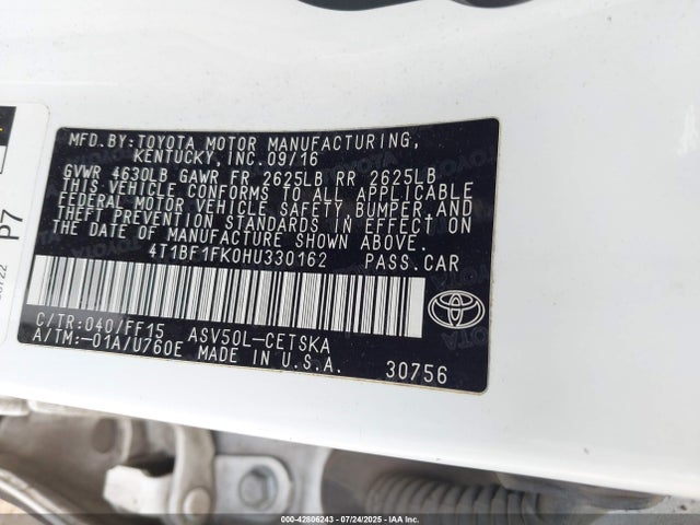 4T1BF1FK0HU330162 Toyota 2ar-fe