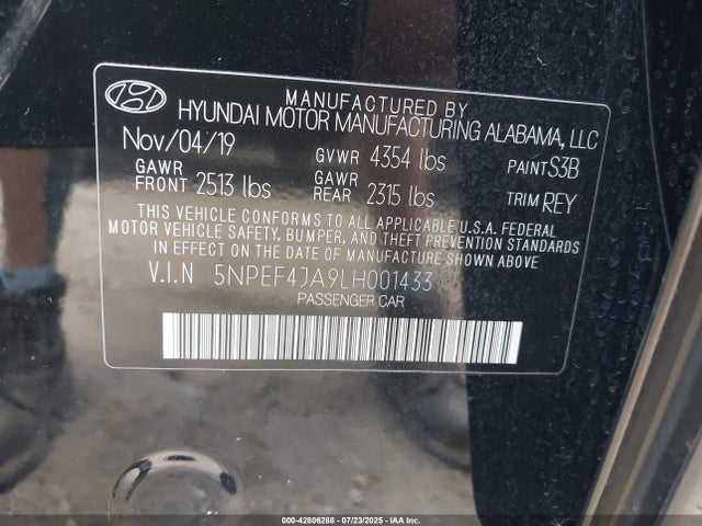 5NPEF4JA9LH001433 Hyundai gdi theta iii