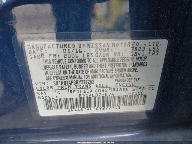 3N1AB7AP3GY277263 Nissan 2016