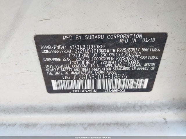 JF2GTABC0JH318675 Subaru naturally aspirated