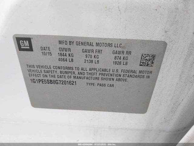 1G1PE5SB8G7201621 Chevrolet luv - vvt, alum, e85 max