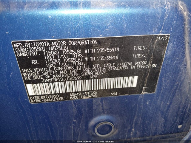 JTMYFREV2JJ162699 Toyota 2ar-fe
