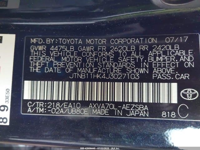 JTNB11HK4J3027103 Toyota a25a-fks