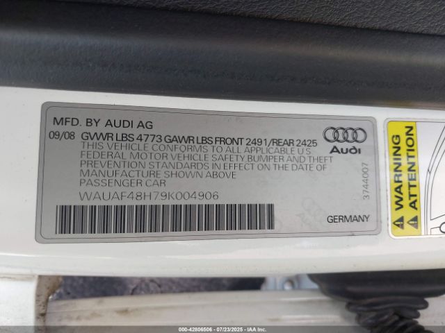 2009 AUDI A4 WAUAF48H79K004906 Photo 8