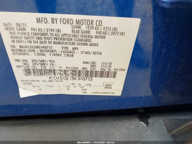 MAJ6S3JLXMC440753 Ford 2021