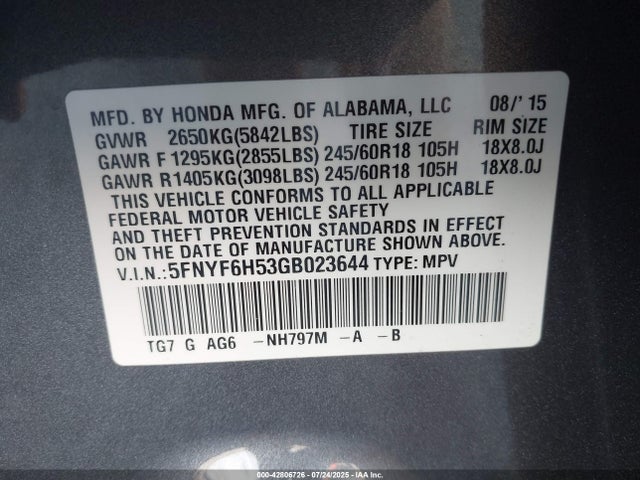 5FNYF6H53GB023644 Honda j35y6