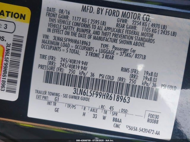 2017 LINCOLN MKZ 3LN6L5F99HR618963 Photo 8