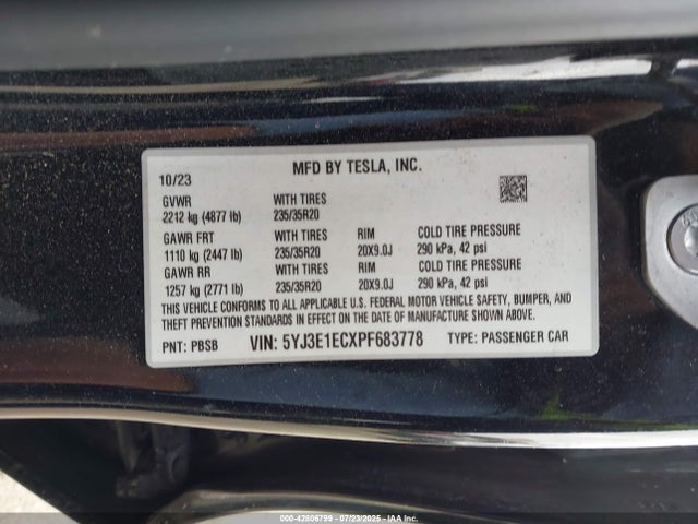 5YJ3E1ECXPF683778 Tesla MODEL 3