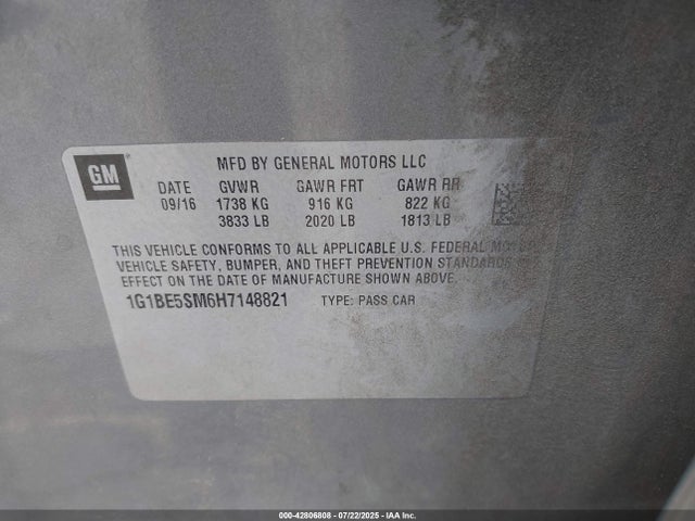 1G1BE5SM6H7148821 Chevrolet le2 -di: direct injection, vvt: variable valve timing, gen, alum