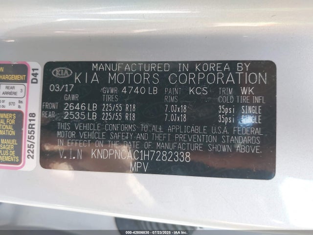 KIA gdi theta ii 2017 KNDPNCAC1H7282338 Image 9