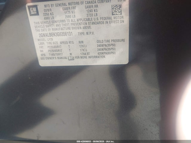 2GNALBEK3G6356131 Chevrolet lea - e85 max, aluminum