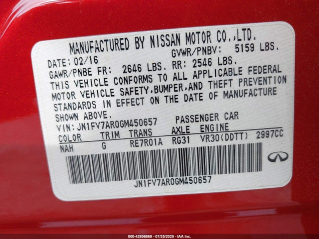 JN1FV7AR0GM450657 Infiniti Q50