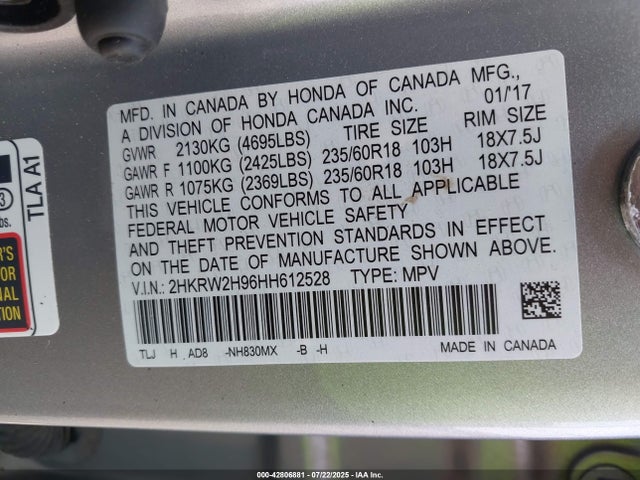 2HKRW2H96HH612528 Honda l15be