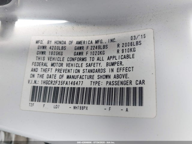 1HGCR2F35FA146477 Honda k24w1