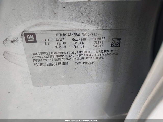 1G1BC5SM9J7151661 Chevrolet le2 -di: direct injection, vvt: variable valve timing, gen, alum
