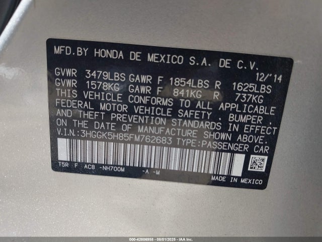 3HGGK5H85FM762683 Honda l15b1