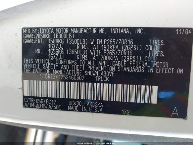 2005 TOYOTA TUNDRA 5TBRT34125S460602 Photo 8