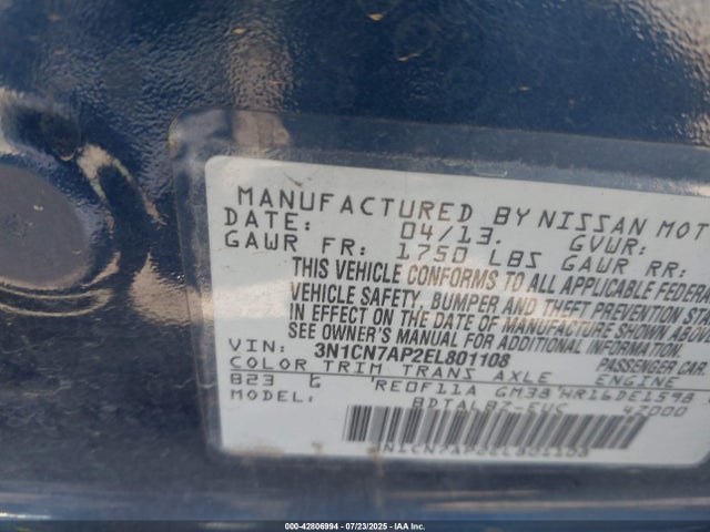 3N1CN7AP2EL801108 Nissan 2014