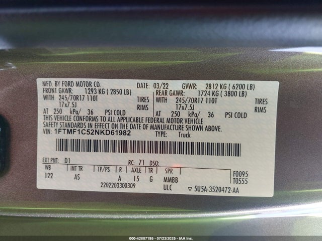 1FTMF1C52NKD61982 Ford 5.0l-4v