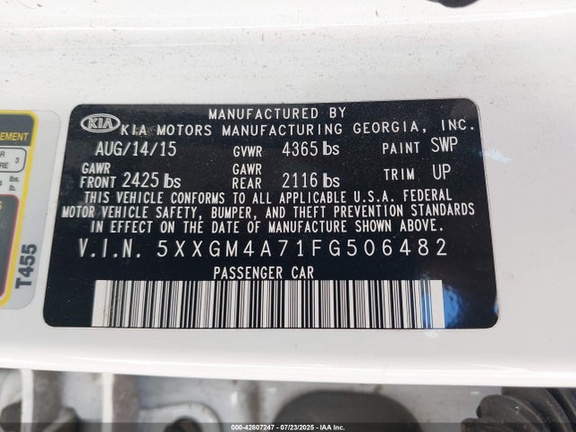 5XXGM4A71FG506482 KIA dohc gdi theta ii