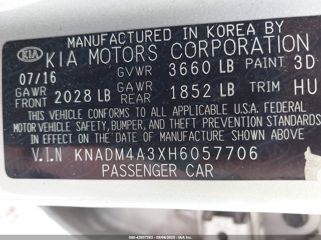 KNADM4A3XH6057706 KIA Rio