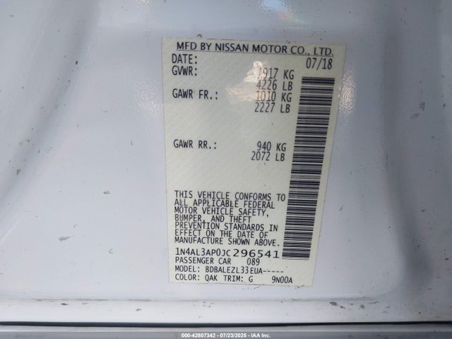 1N4AL3AP0JC296541 Nissan Altima