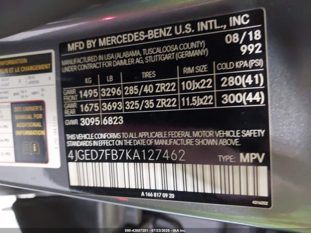 Mercedes-Benz m157 2019 4JGED7FB7KA127462 Image 9
