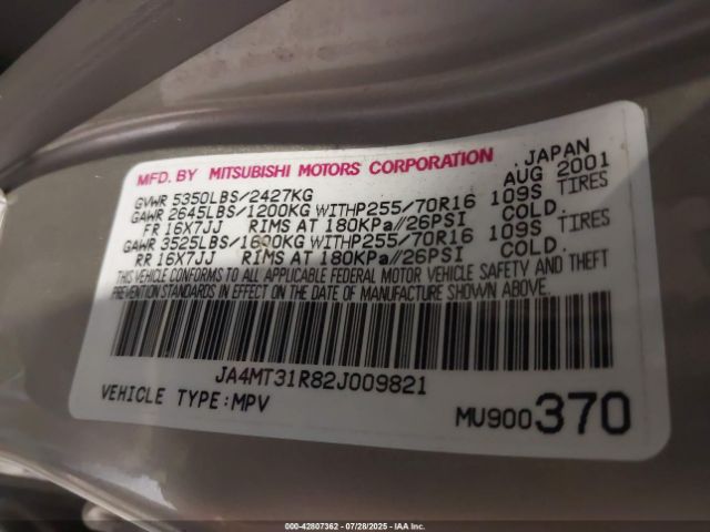 2002 MITSUBISHI MONTERO SPORT JA4MT31R82J009821 Photo 8