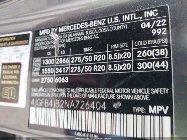 Mercedes-Benz m264 2022 4JGFB4JB2NA726404 Image 9
