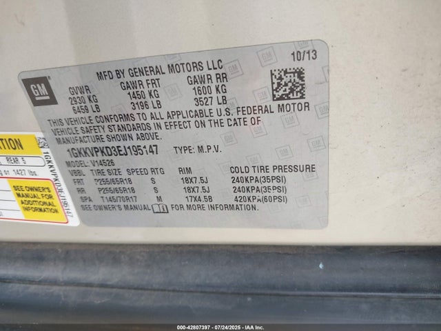 1GKKVPKD3EJ195147 GMC llt