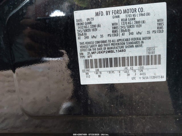 2LMPJ8KP2MBL13480 Lincoln 2.7l gtdi