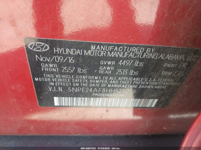 5NPE24AF8HH525056 Hyundai 2017