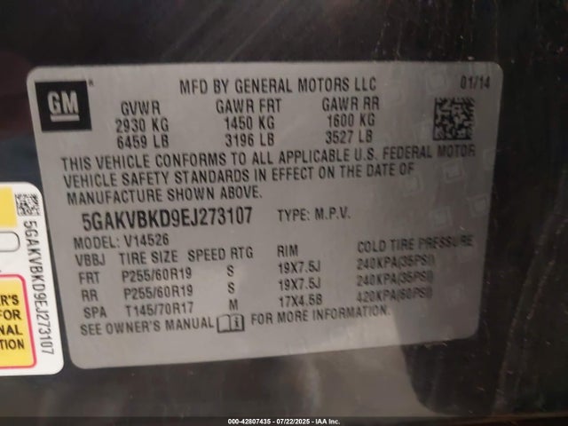 Buick llt 2014 5GAKVBKD9EJ273107 Image 9