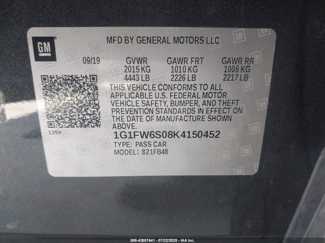 1G1FW6S08K4150452 Chevrolet 2019