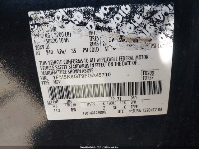1FM5K8GT9FGA45710 Ford 2015