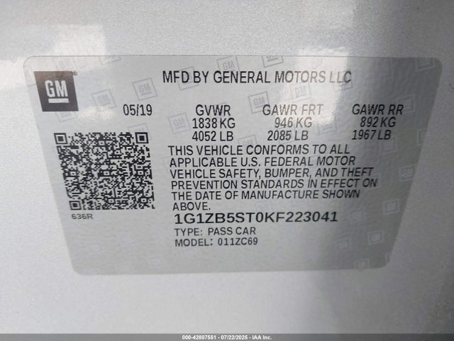 1G1ZB5ST0KF223041 Chevrolet lfv - direct injection, variable valve timing, gen 1