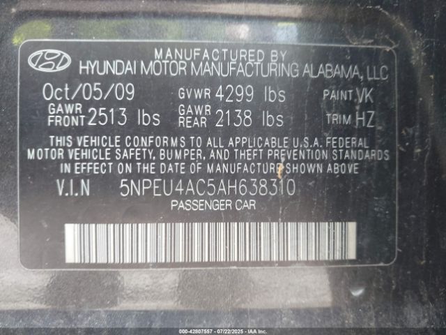 2010 HYUNDAI SONATA 5NPEU4AC5AH638310 Photo 8